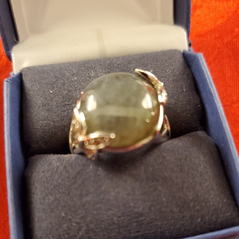 Ring -Blue green stone silver with butterflies 7